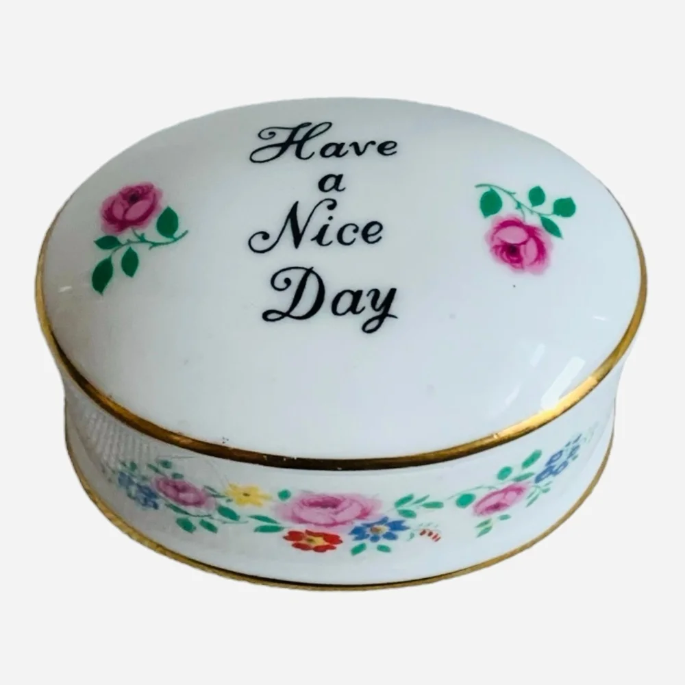 Vintage Coalport Bone China Trinket Box Floral Gold Trim England 2.25